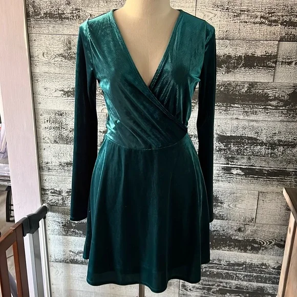 green emerald velvet dress Express Yourself Mini Dress- Seafoam main image 1